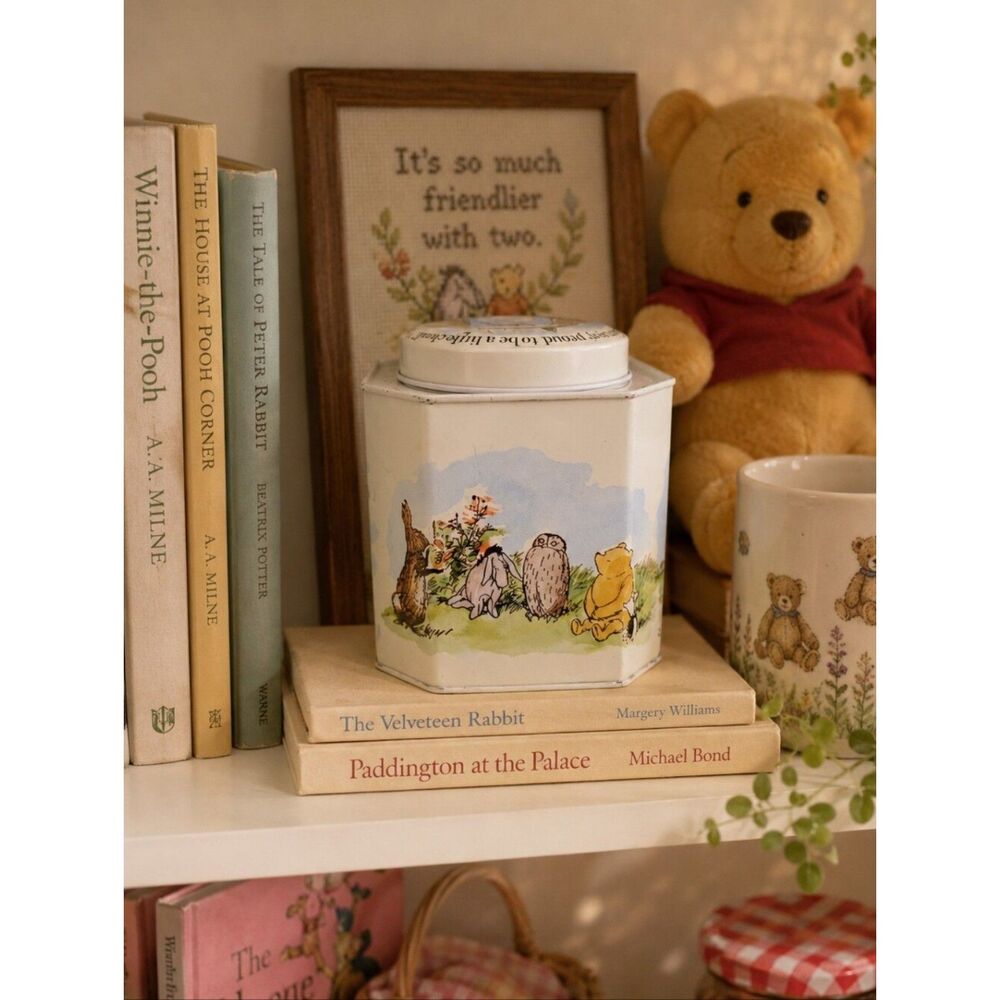 Vtg HTF Winnie The Pooh Christopher Robin Owl Balloon Tigger Octagon Lidded Tin